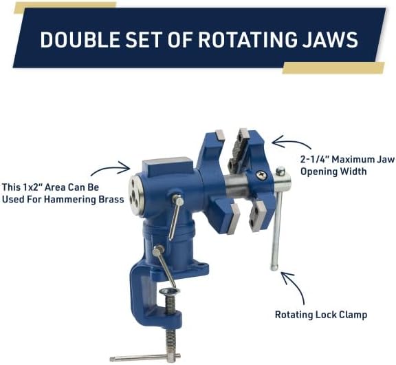 Universal Bench Vise Grip - Multi-Position Modular Cast Iron Woodworking and Metal Working Table Vise with 2 Rotating Jaws and Anvil - Portable Grip with 2-1/4" Max Jaw Opening by Kings County Tools