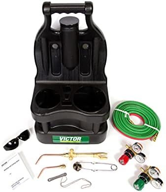 ESAB Victor 0384-0945 G150 J-P Light Duty Gas Welding Outfit Tote Kit Without Tanks, R150-200/R150-540 Gas Regulators, 103-01FP Torch Handle, Striker, 12.5' - 3/16" Hose, Goggles, Tank Key