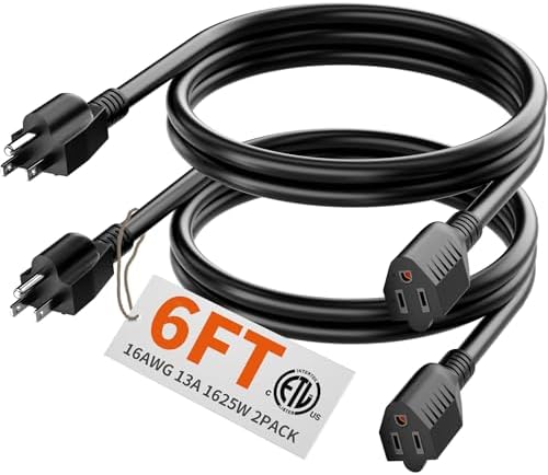 HUANCHAIN Indoor Outdoor Black Extension Cord 6FT 2Pc Waterproof 16/3 Gauge