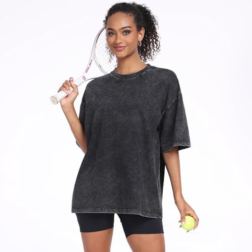 Womens Vintage Oversized T Shirts Acid Washed Baggy Cotton Tee Workout Gym Shirts Boyfriend Short Sleeve Tops