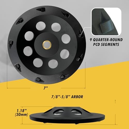 7" PCD Grinding Wheel for Epoxy, Glue, Mastic Removal, 9 Segments