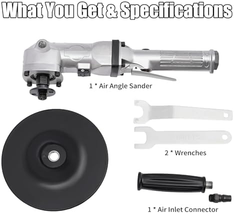 7 In Pneumatic Angle Sander, Polishing Machine Air Angle Floor Stones Grinder, 4500RPM Heavy Duty Air Sander for Floors Stones Cars Ships Motorcycles
