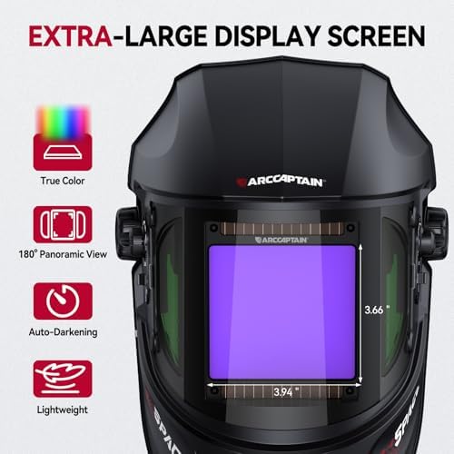 ARCCAPTAIN Welding Hood, 180° Panoramic View Auto Darkening Welding Helmet (LY800Js-BK)