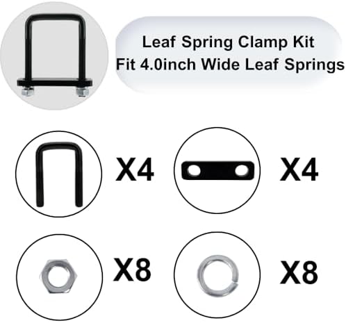 4 Pack Square U-Bolt for Trailer- Fits 4.0 Inch Wide Leaf Springs, Galvanized Steel Clamp Set, Secure Fit for Truck, Boat and Trailers, Black