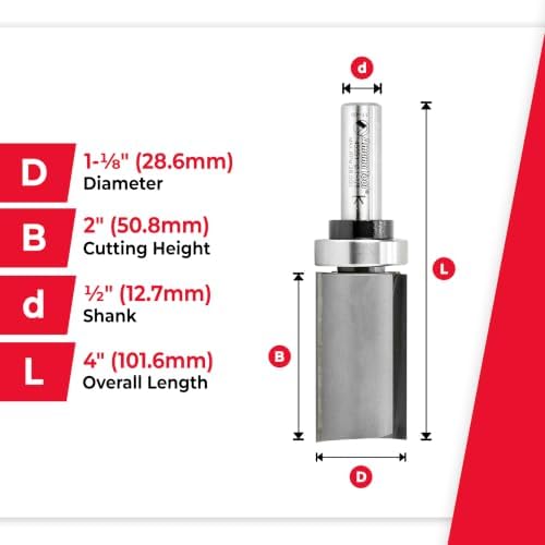 Amana Tool 45551 Carbide Tipped Flush Trim Plunge Template Router Bit 1-1/8 Dia x 2 Inch x 1/2 Shank with Upper Ball Bearing