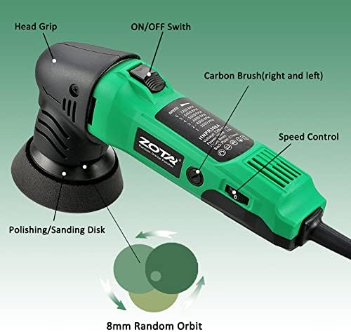 ZOTA Mini Polisher, 2-inch/ 3inch Car Buffer Polisher with 8mm Random Orbital,Car Polishers and Buffers for Car Detailing,Variable Speed Small Buffer Polisher.