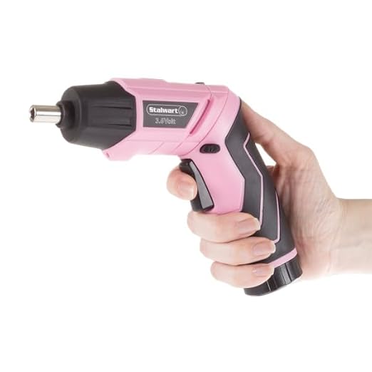 Pivoting Electric Screwdriver - 45-Piece Pink Tool Set - Cordless Power Tool with 3.6V Lithium Battery and LED Flashlights by Stalwart (Pink)