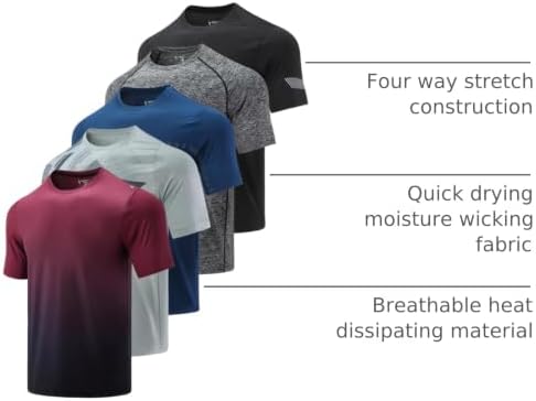 Liberty Imports 5 Pack Men's Active Quick Dry Crew Neck T Shirts
