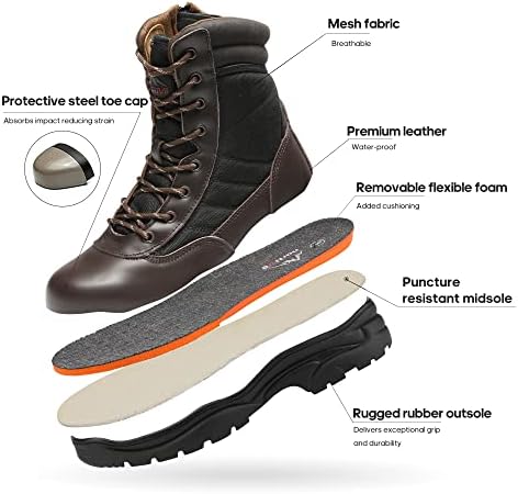 NORTIV 8 Men's Steel Toe Work Boots Side Zipper