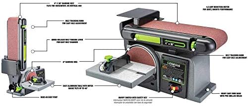 Genesis GBDS430 Benchtop Belt & Disc Sander | 4 × 36-Inch Tilting Sanding Belt | 6-Inch Sanding Disc | 4.3A Induction Motor | Cast-Aluminum Tilting Table | Miter Gauge