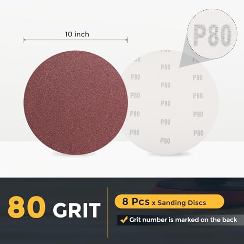 HARFINGTON 8 Pcs 10 Inch Sanding Discs 80 Grit Red Aluminum Oxide
