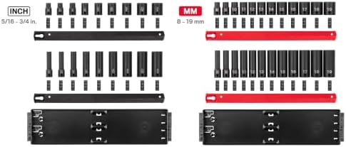 TEKTON 3/8 Inch Drive Impact Socket Set, 42-Piece | SID91217 | (5/16 - 3/4 in., 8 - 19 mm), Shallow and Deep, 12-Point, Socket Rail