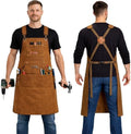 Geelu Woodworking Apron 16oz Waxed Canvas Work Aprons with 10 Tool Pockets Gifts for Woodworkers