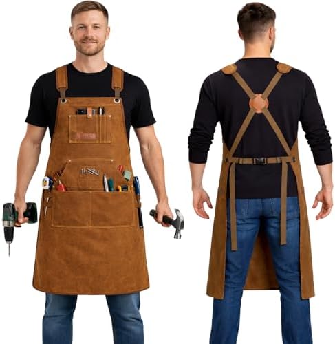 Geelu Woodworking Apron 16oz Waxed Canvas Work Aprons with 10 Tool Pockets Gifts for Woodworkers