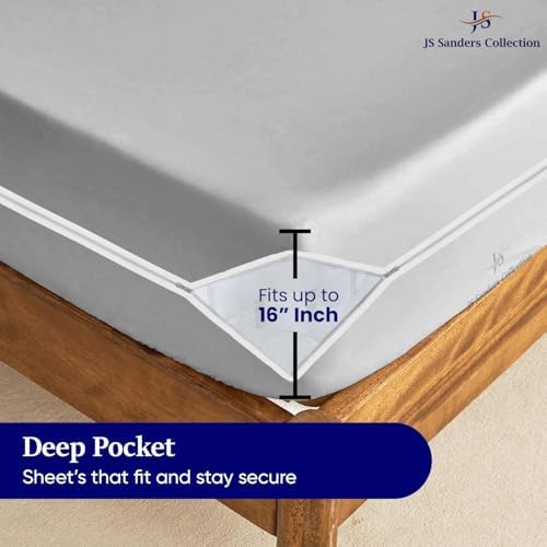 JS Sanders Zippered Mattress Protector Full Size – Soft 100% Egyptian Cotton, 600 Thread Count Deep Pocket Fitted Sheet Encasement Cover for Bed Breathable, 12-16 Inch Fit, Silver Grey 54x75
