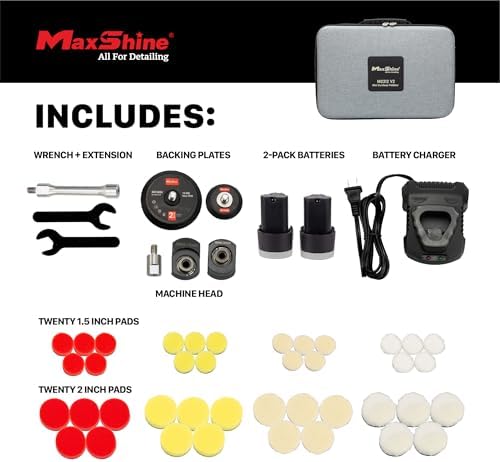 Maxshine M0312 V2 Cordless Mini Polisher Grey – Lightweight DA & Rotary Buffer for Cars, Trucks & Boats – 6-Speed Portable Detailing Tool for Scratch Repair, Headlight Restoration, Swirl Removal