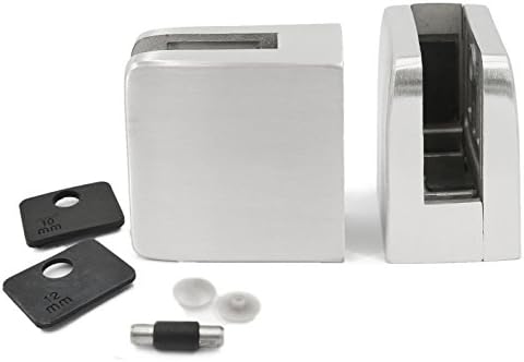 Stainless Steel 316 Square Flat Back Glass Clamp 55 x 55 mm for 3/8" - 1/2" Tempered Glass or Laminated Glass, Satin Brush Finish, GC-056S, 4 Pieces