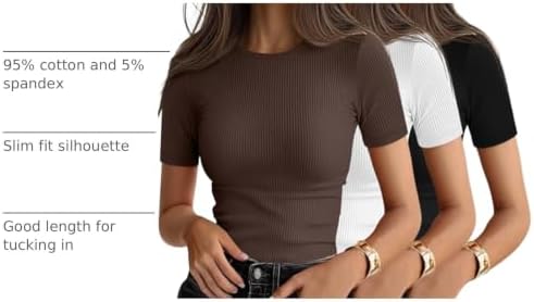 Ficerd 3 Pack Women's Ribbed Short Sleeve T-Shirts