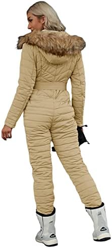 Cicy Bell Womens One Piece Ski Suits Winter Outdoor Sports Jumpsuit Fur Collar Coat Windproof Waterproof Hooded Snowsuit