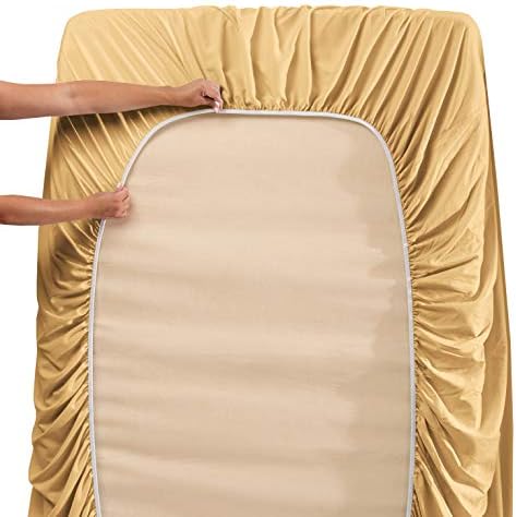 Hearth & Harbor Queen Size Sheets - 4 Piece Bed Sheet Set, Hotel Luxury Double Brushed Bed Sheets - Extra Soft Bedding Sheets & Pillowcases, Queen, Camel Gold