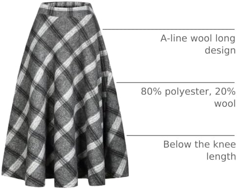 IDEALSANXUN Womens Plaid Wool Skirts Elastic Waist A-Line Pleated Tartan Long Skirts