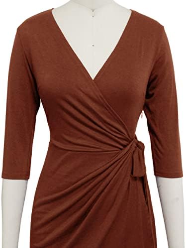 Berydress Women's 3/4 Sleeve V Neck Casual Party Work Faux Black Wrap Dress