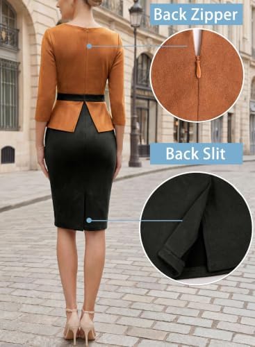 VFSHOW Womens Work Business Office Front Zipper Peplum Church Sheath Dress