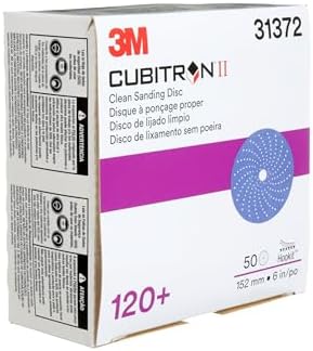 3M Cubitron II Hookit Clean Sanding Abrasive Disc 31372, 6 in, 220+ Grade, Pack of 50 Discs, Virtually Dust-Free, High Performance, Long Lasting, Multi-Hole Pattern, Feather Edging, Stock Removal