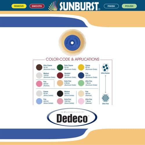Dedeco Sunburst Radial Bristle Disc 1 Pack - 6 1/2" Curved - 1/2" Arbor - Peach 2500 Grit (Extra-Fine, 6 Micron) - Aluminum Oxide for Polishing & Finishing