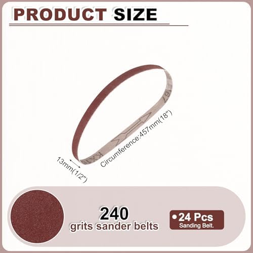 HARFINGTON 1/2 x 18 Inch Sanding Belts, 24 Pcs 240 Grits Aluminum Oxide