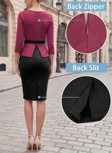 VFSHOW Womens Work Business Office Front Zipper Peplum Church Sheath Dress