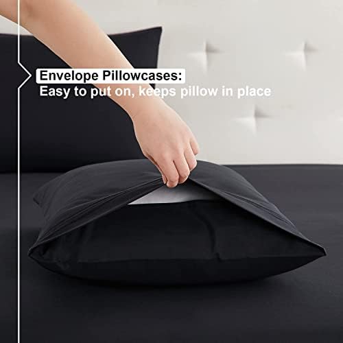 Nestl Queen Sheets Set - 4 Piece Queen Bed Sheets, Extra Soft, Double Brushed Bedding for Queen Size, 2 Tone White/Black Set, White Fitted Sheet, Black Flat Sheet, Black Pillow Case