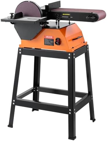 VEVOR Professional Belt Sander with Stand, 9" Disc & 6" x 48" Belt Sander Combo, 800W Sanding Machine with 0-45° Adjustable Worktable for Woodworking, Furniture Refinishing, Knife Sharpening