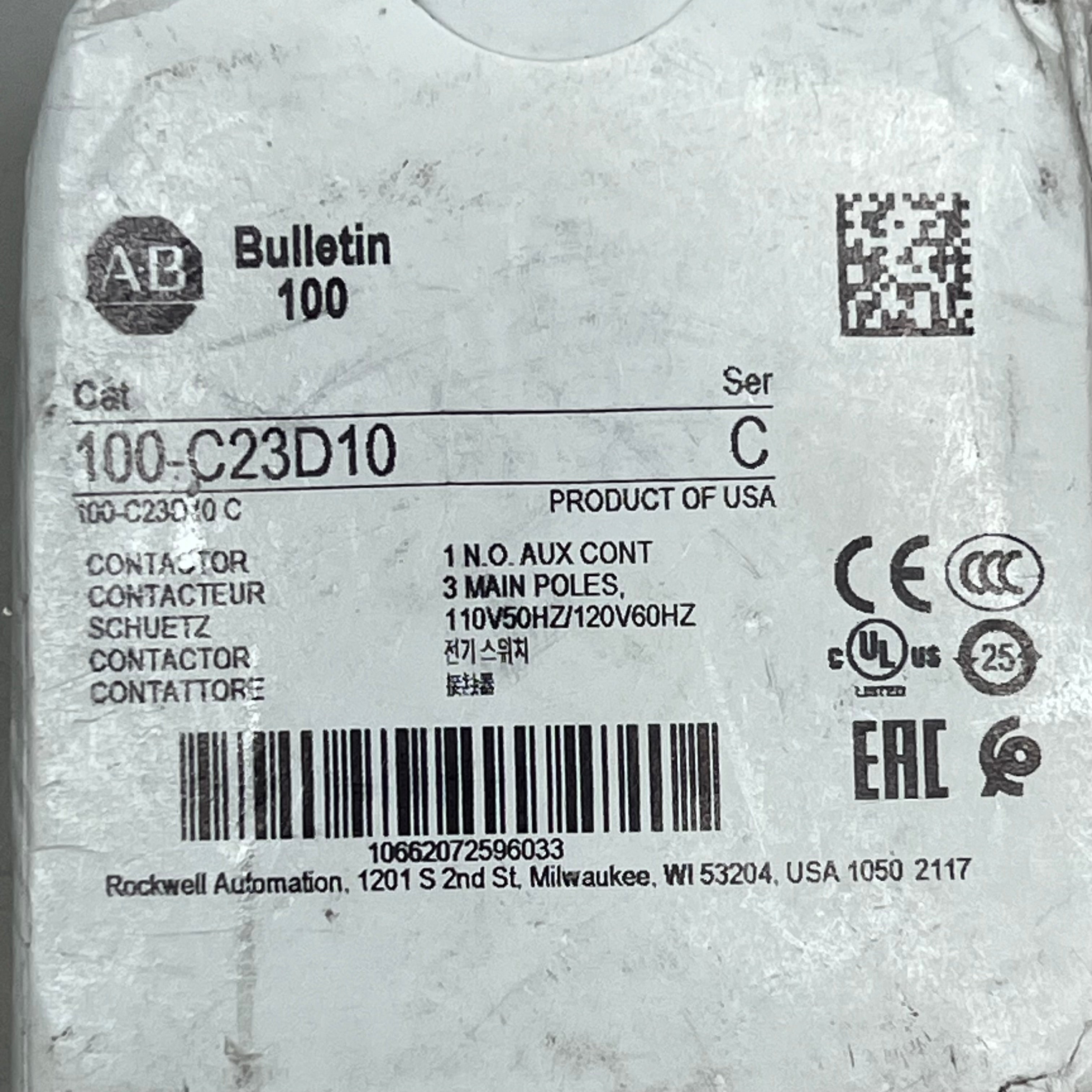 ALLEN BRADLEY IEC Contactor Non-Reversing 120/110v 60/50hz Grey 100-C23D10