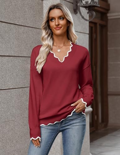 Zeagoo Women's 2026 Fall V Neck Sweater Long Sleeve Lightweight Knit Tops
