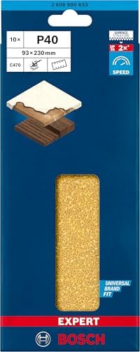 Bosch Professional 10x Expert C470 Sandpaper (for Hardwood, Paint on Wood, 93x230 mm, Grit 40, Accessories Orbital Sander)