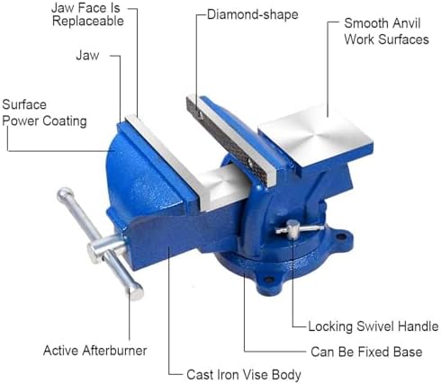 Bench Vise Heavy Duty 6-Inch, 360° Swivel Base with Anvil Clamp Cast Steel,Table Clamp Woodworking Vice,Multipurpose Workbenchw for Drilling, Pipe Cutting,Woodworking-Blue