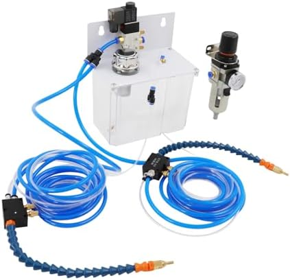 Cooling Spray Pump Kit, 110V Cutting Machine Misting System, 4.65In Solenoid Valve AC Resin A3 Iron Air Volume Adjustable Coolant Pump Oil Mist Sprayer w/2Pneumatic Cooling Spray Tubes for CNC lathes