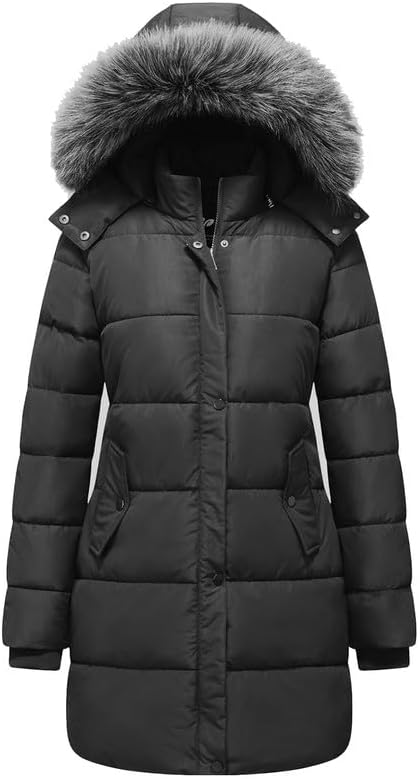 GGleaf Women's Winter Puffer Coat with Removable Fur Hood Warm Snow Jacket