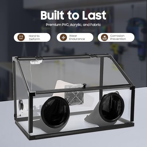 Enclosed Grinding Dust Box 110V 30W, 2 Holes Enclosed Electric Grinding Table Polisher Dust Box with LED Light & Fan, Transparent Rectangle Table Polisher Dust Box for Polishing Sanding Engraving
