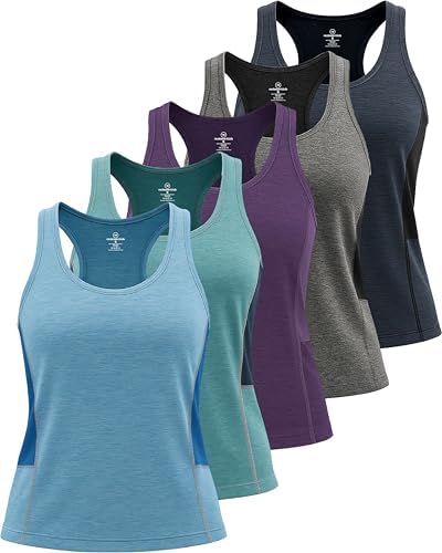 5 Pack Women's Dry Fit Tank Tops Sleeveless Athletic Workout Gym Yoga