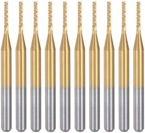 uxcell 10Pcs 1.2mm Titanium Coat Carbide End Mill Engraving Milling Cutter CNC Router Bits for PCB Machine, 1/8" Shank