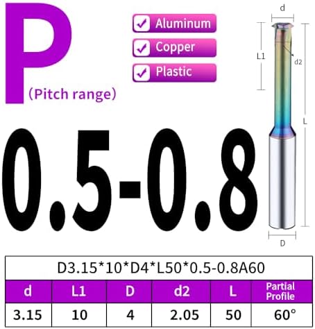Metric Carbide Thread Milling Cutters for Aluminum 5pcs D3.15×Picth0.5-0.8