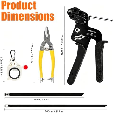 Stainless Steel Cable Tie Gun Kit：With 300pcs Uv Resistant Black Metal Zip Ties Heavy Duty Outdoor (150 Each of 8, 12 Inch) Adjustable Fastening Cutting Tie Tool Sets，for Chainlink Fence，Exhaust Wrap