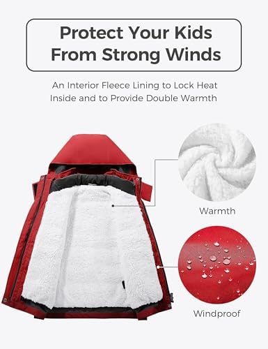 wantdo Boys' 3-in-1 Ski Jacket Fleece-Lined Winter Coat Hooded Raincoat