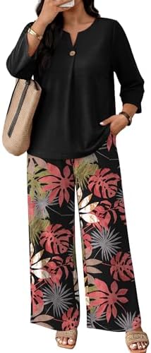 WIHOLL Two Piece Sets for Women 3/4 Length Sleeve Lounge Sets Summer Spring Vacation Travel Outfits Fashion Clothing