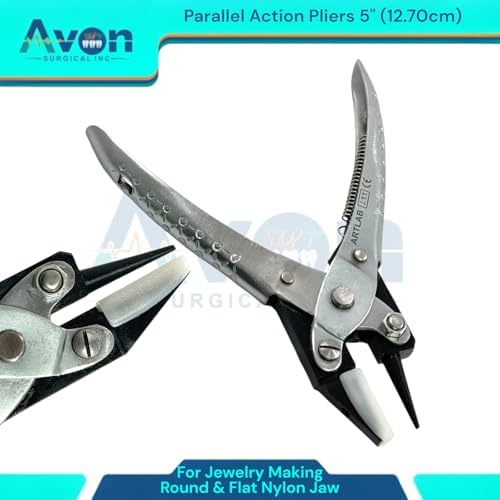 2 Pack - 5in Parallel-Action Pliers with Flat Nylon Jaws & Round Jaw Combination + Smooth Flat Nylon Jaws - Jewelry Making, Wire Looping, Wire Bending, Beading Jewelry Pliers