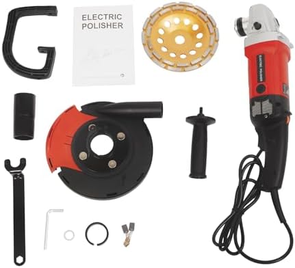 7 Inch Concrete Grinder Wet Polisher with 6 Variable Speeds, Concrete Surface Planer with Dust Extraction Angle Grinder Kit with Auxiliary Handles, Protective Guard, Diamond Grinding Wheel (Red)
