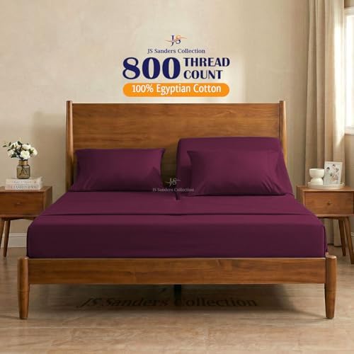 JS Sanders Collection Split Head Sheet Set 4PC Queen Size, Wine