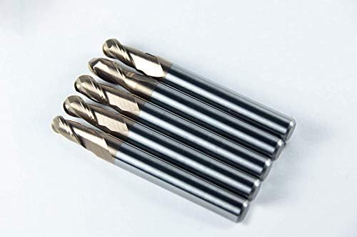 Carbide Ball Nose End Mill for CNC Machine Milling Tools, for Alloy Steels/Hardened Metals - 2 Flute - 55HRC TiAlN Coated (5Pcs, 1/4)